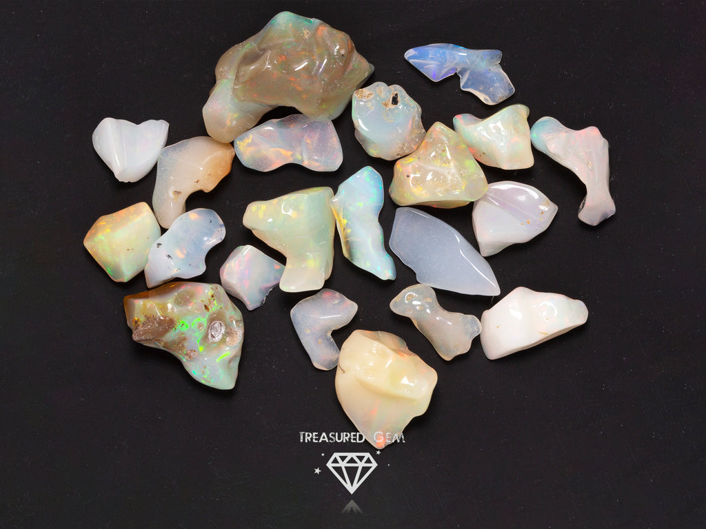 The Treasured Gem Random selection of Ethiopian opal nuggets value gem bag top view