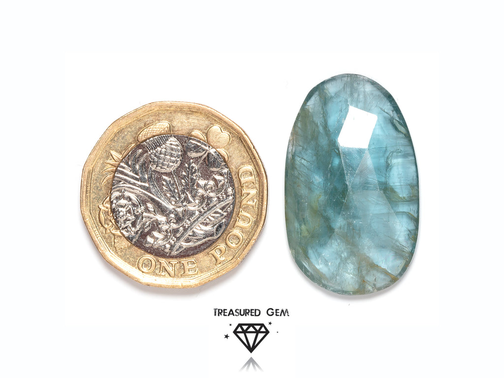 The Treasured Gem Loose Kyanite Rose Cut Cabochon in Strong Blue Colours and Freeform Shape