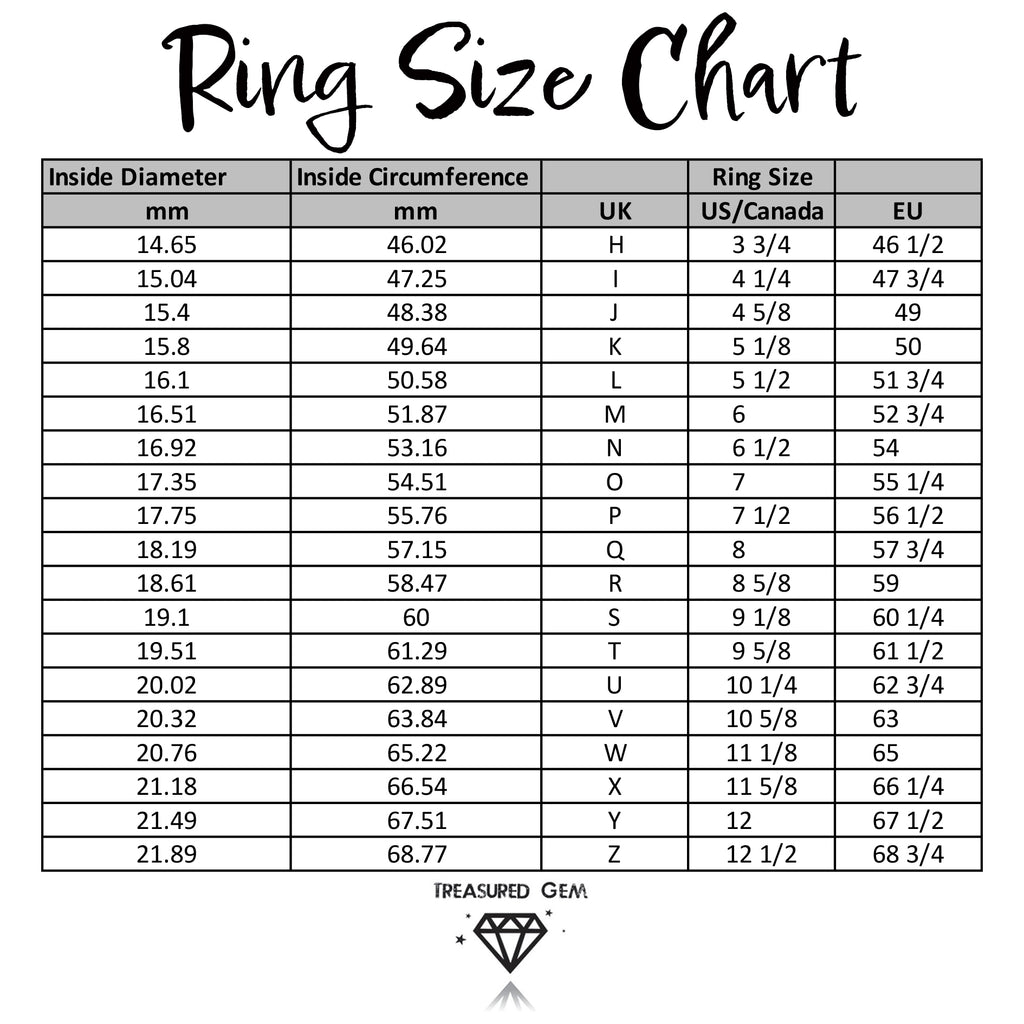 The Treasured gem ring size chart