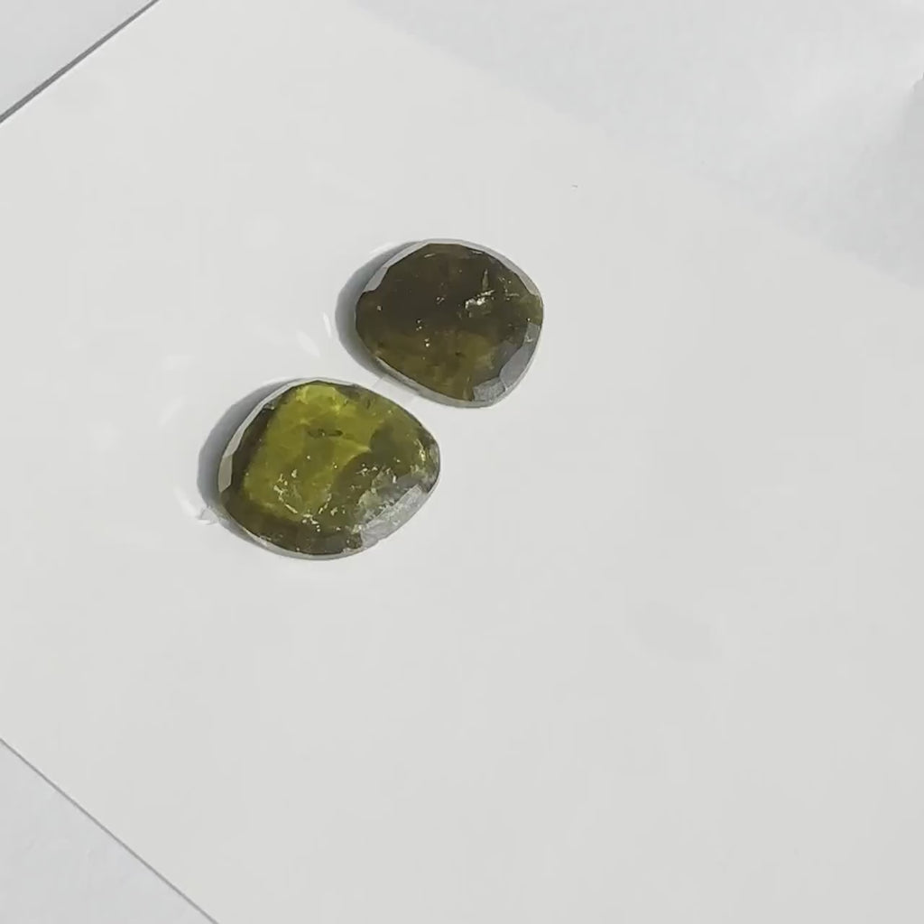 Loose Rose Cut Tourmaline Mossy Green Colours Freeform Shape Pair