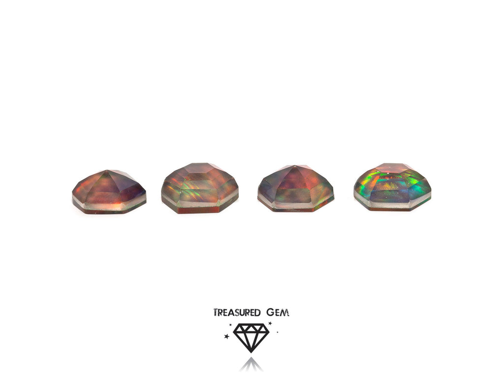 Loose Synthetic Aurora Opal Cabochon Doublets Burnt Umber Rainbow Colours and Hexagon Shapes