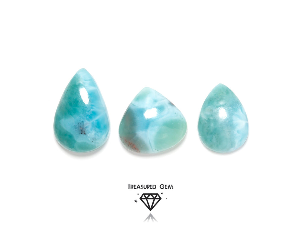 Loose Larimar Cabochons Deep Blue Green Colours Freeform Shape Set