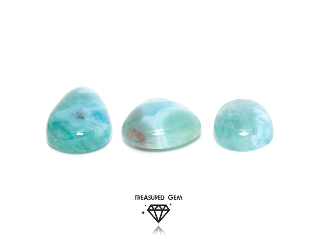 Loose Larimar Cabochons Deep Blue Green Colours Freeform Shape Set