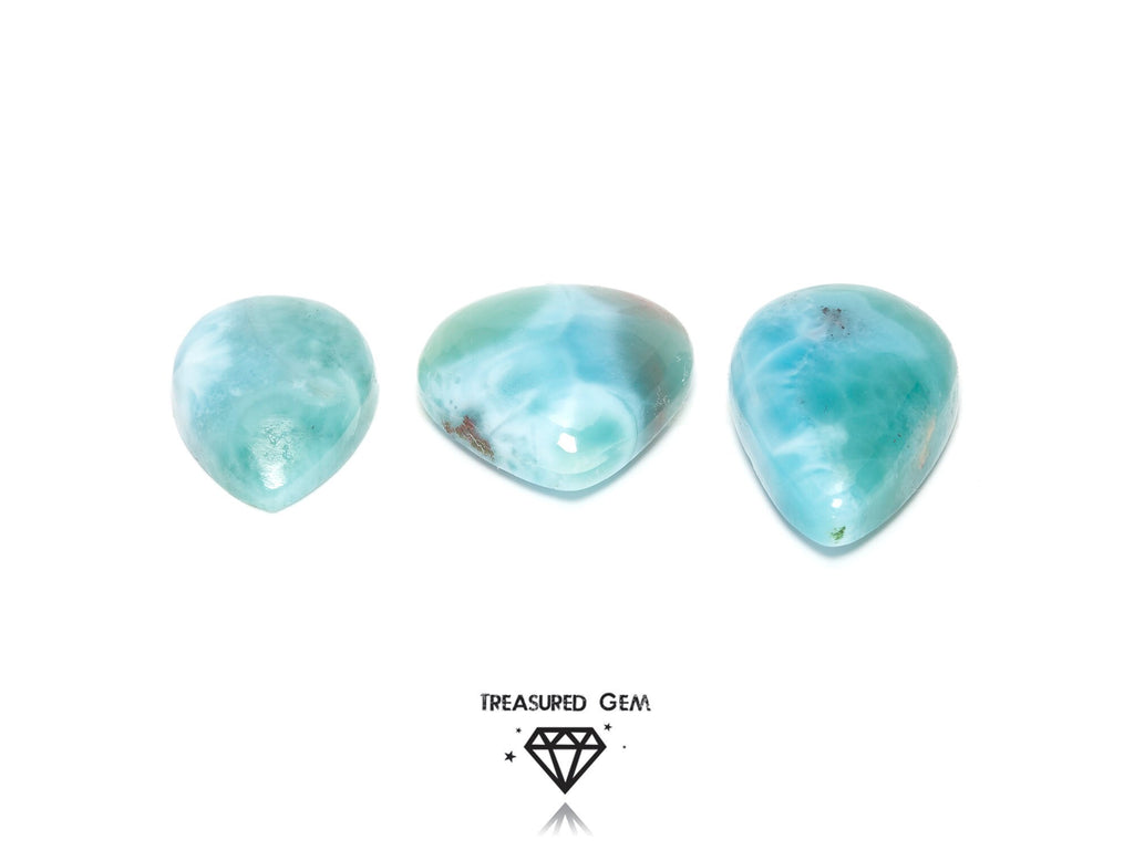 Loose Larimar Cabochons Deep Blue Green Colours Freeform Shape Set