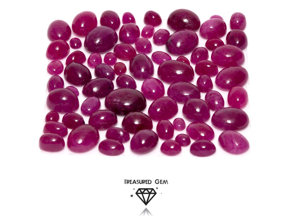 Loose Ruby Cabochons in Saturated Red Colours and Oval Shapes